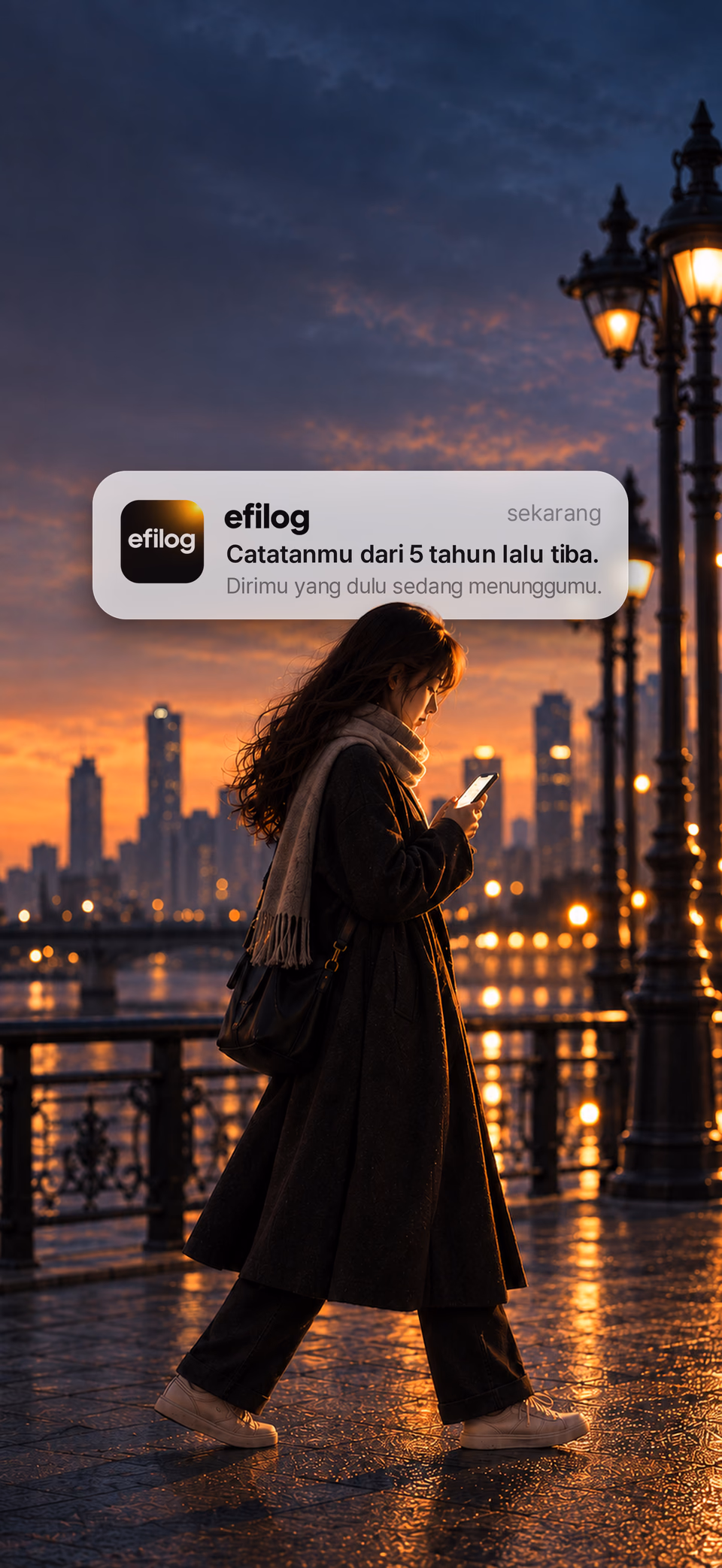 Layar asli efilog yang menampilkan notifikasi saat catatan tiba