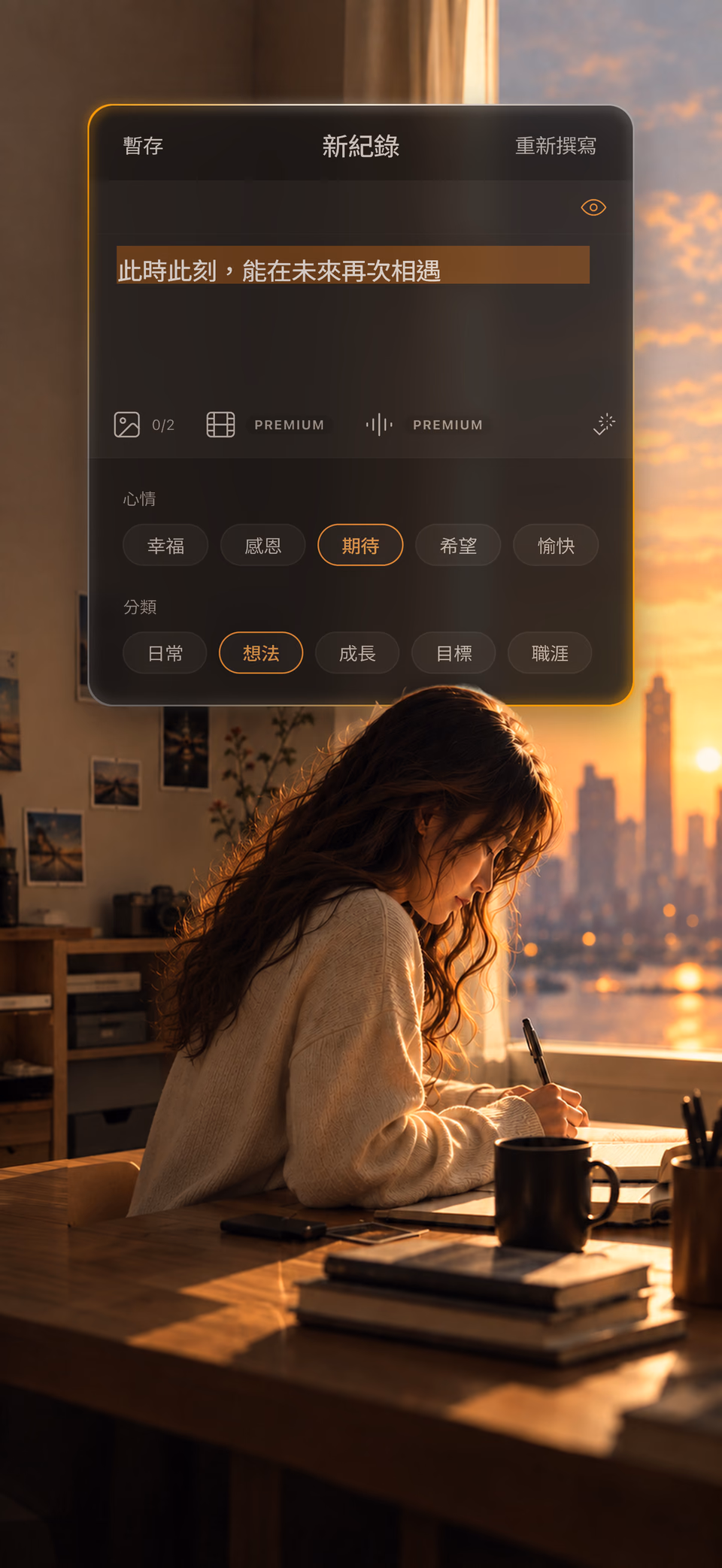 呈現新增記錄與照片、影片、聲音附件功能的 efilog 實際 App 畫面